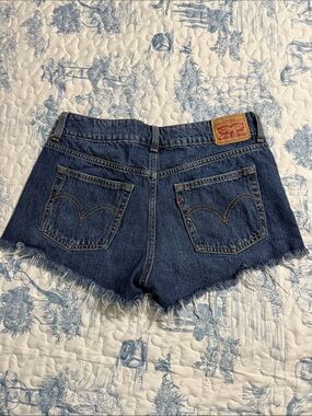 Levi's Dark Blue Denim Frayed Hem Cutoff Shorts